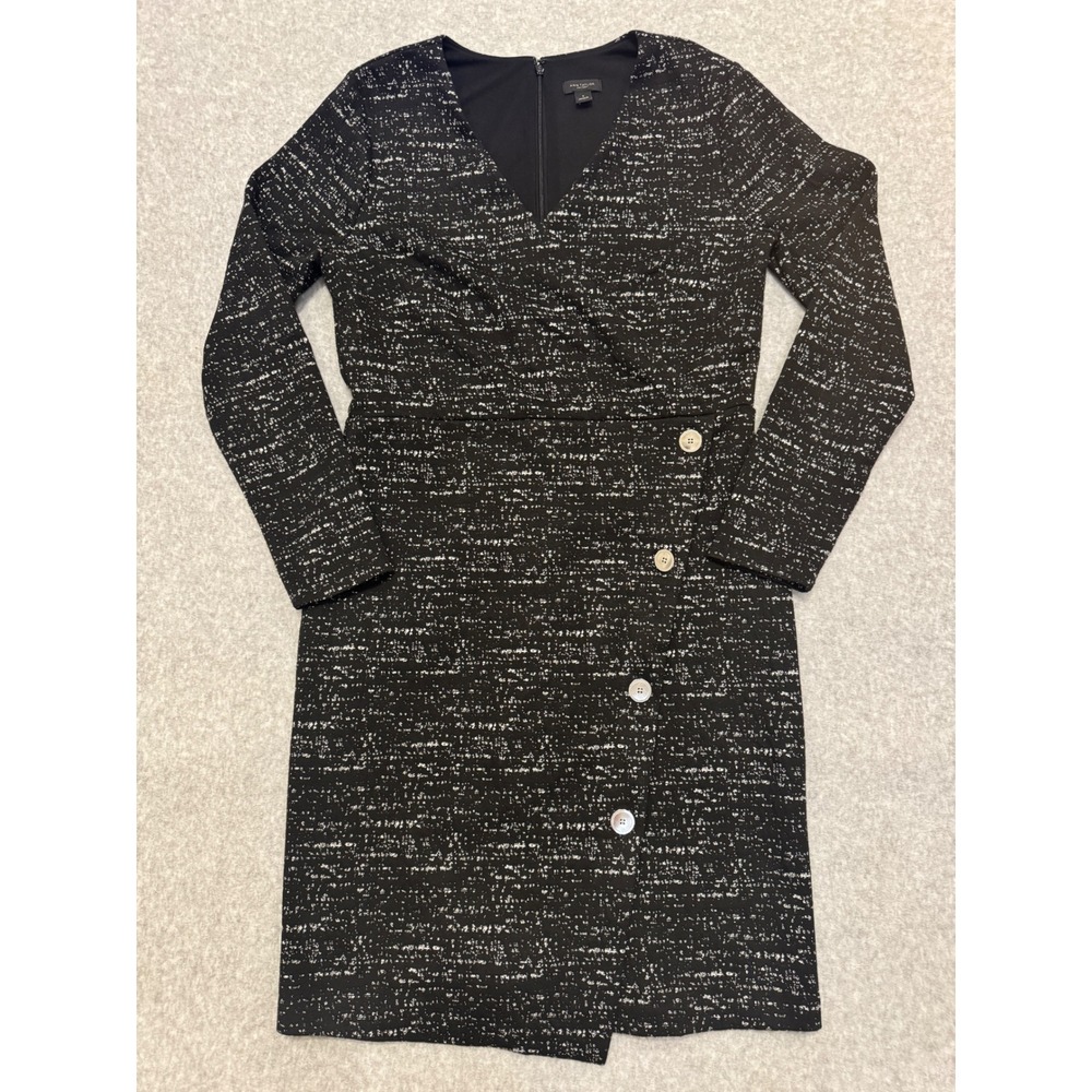 Ann Taylor Factory Black White Tweed Knit Dress Long Sleeve Size 8 Office Work